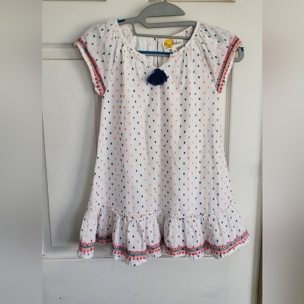 Mini Boden Girls' Pom-Pom Sundress with Colorful Dot Print Size 5/6 - Picture 2 of 5